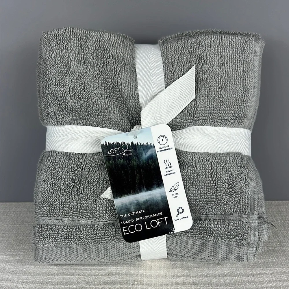 Loft by Loftex 4 Washcloths Gray 100% Cotton Ultra Soft ECO LOFT 4 pc NEW